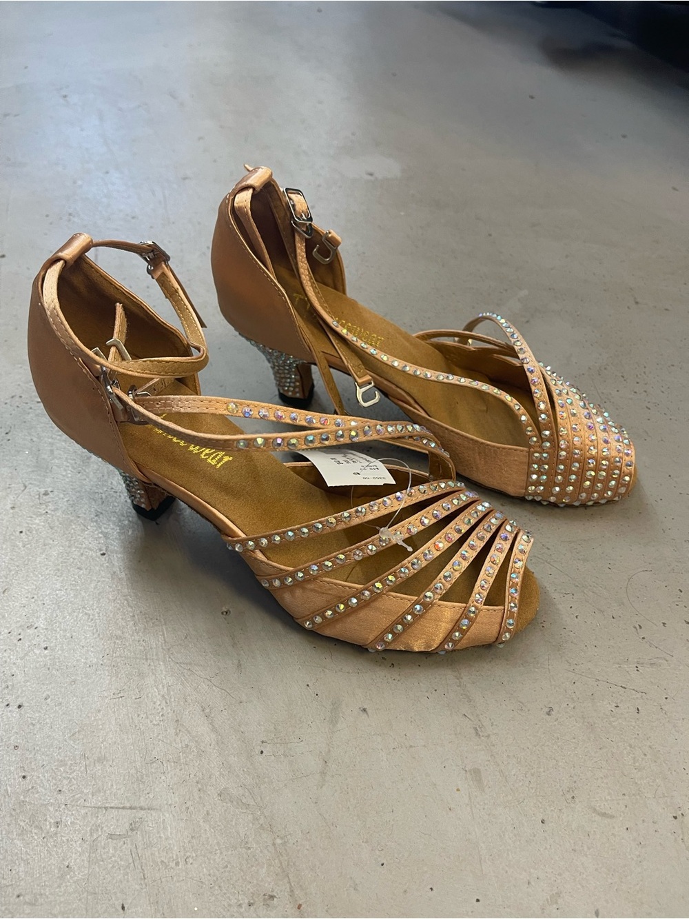 Dance shoes Open-Toe Strappy Rhinestone Dance Heels in Copper